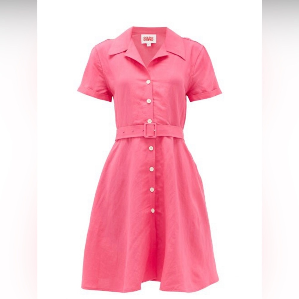 SOLID AND STRIPED belted linen shirt dress
